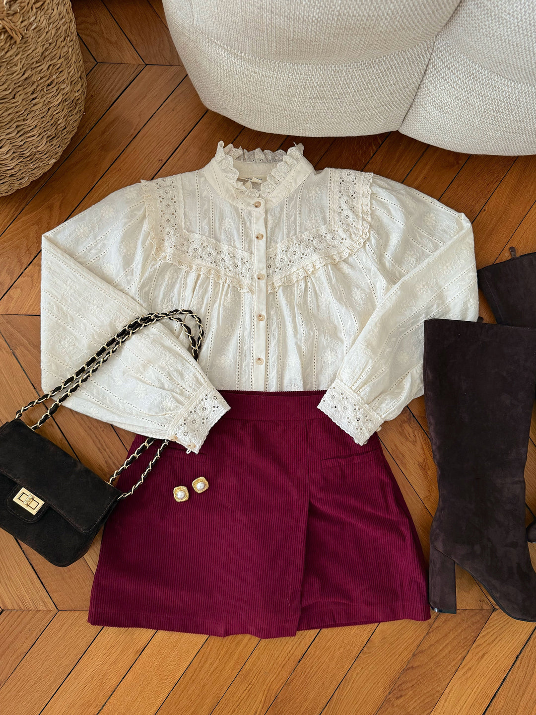 Jupe-short en velours côtelé SIERRA - bordeaux