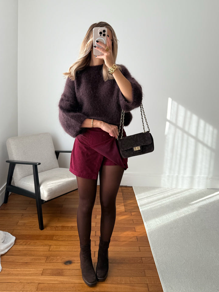 Jupe-short en velours côtelé SIERRA - bordeaux