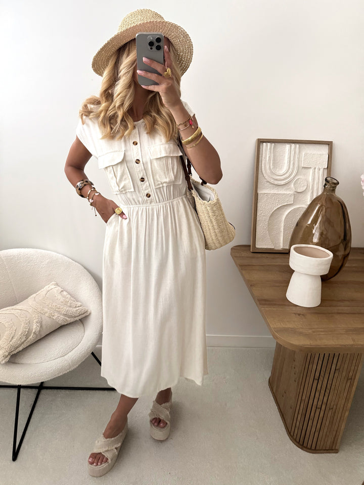 Robe midi en lin mélangé PALAMAS - beige