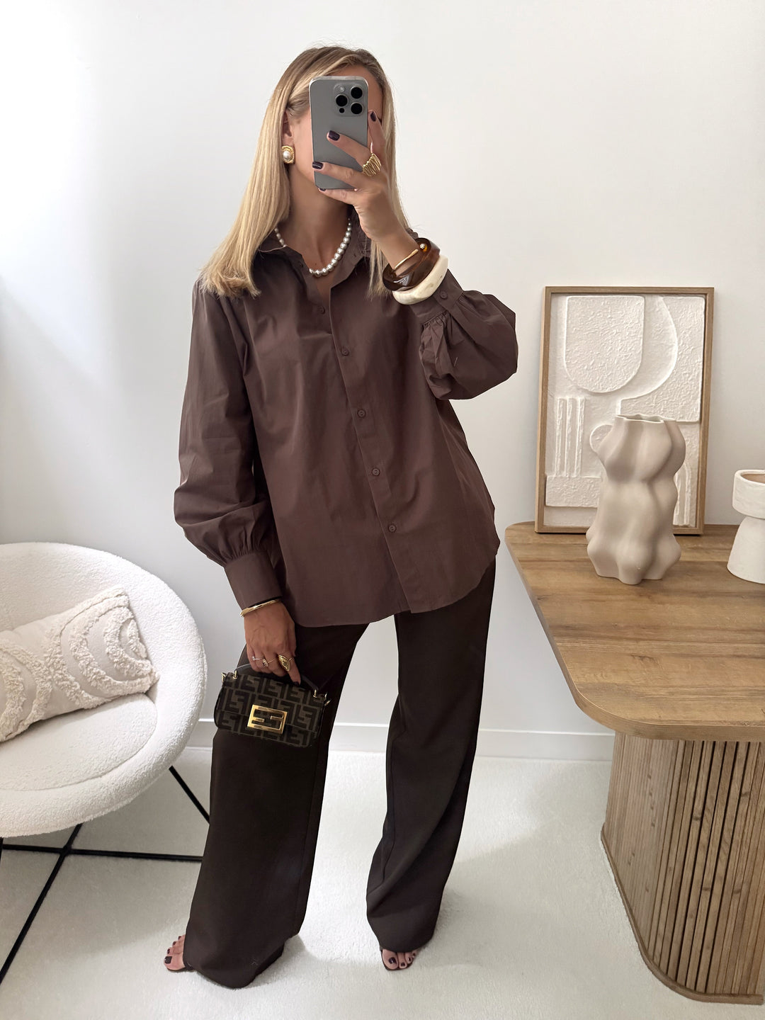 Chemisier col Victorien DEVA - chocolat