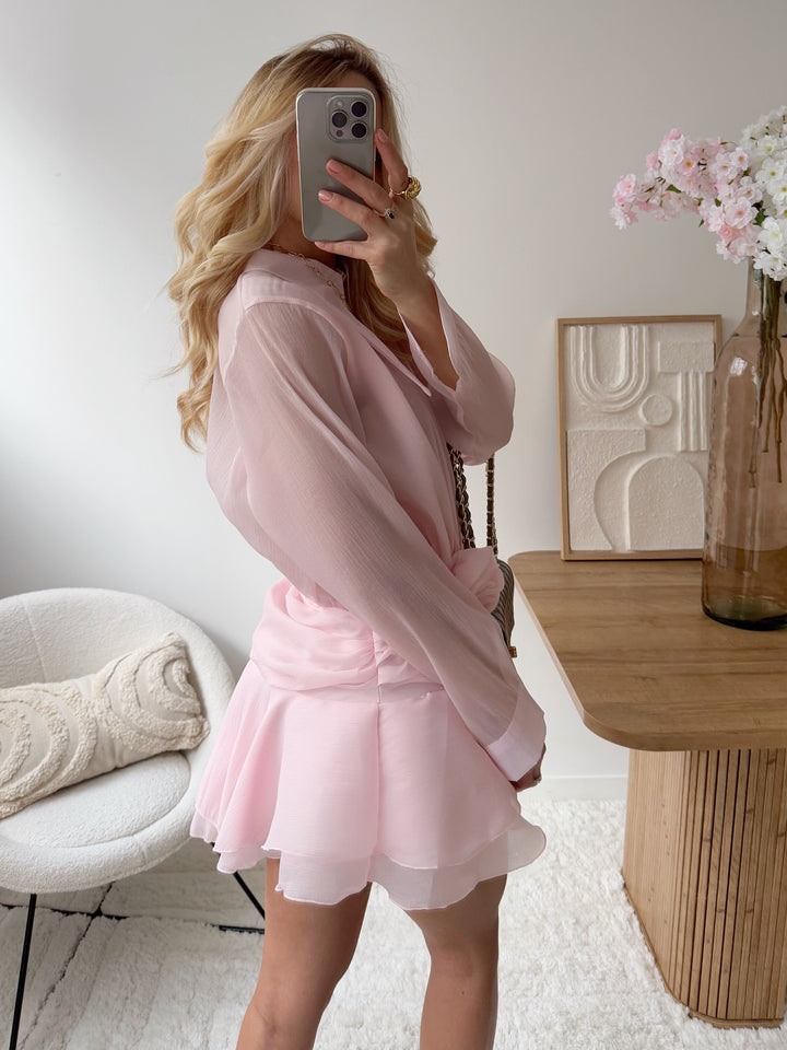Robe courte volantée rose poudré NADRIA