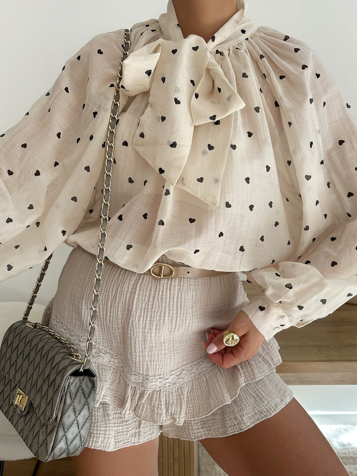 Jupe-short en gaze de coton OMIZE - beige