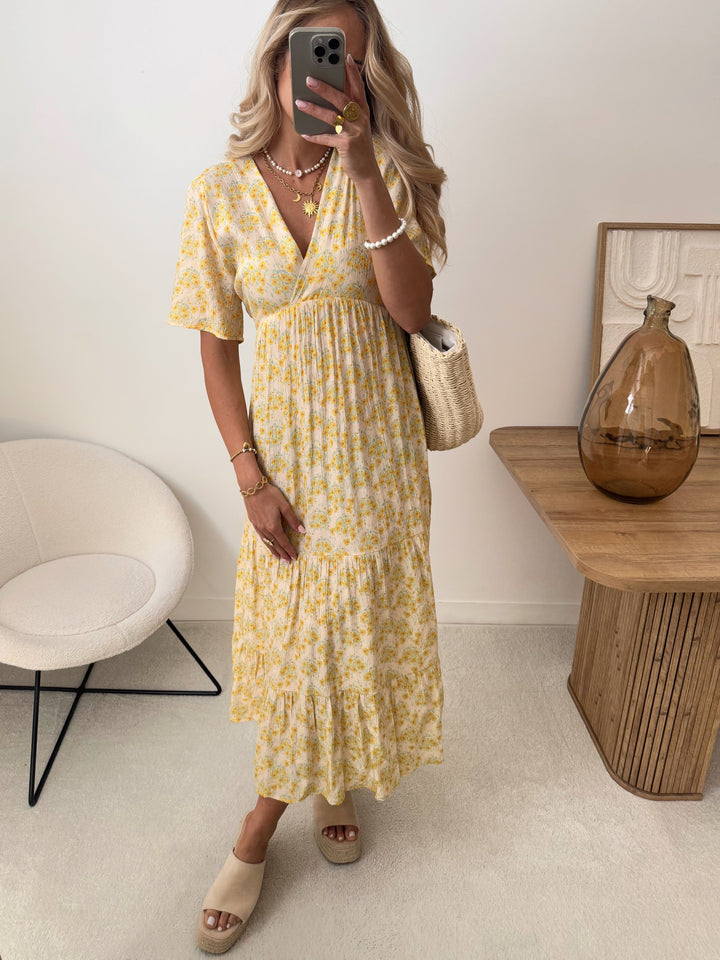 Robe longue à imprimé floral ISMENE - jaune pâle