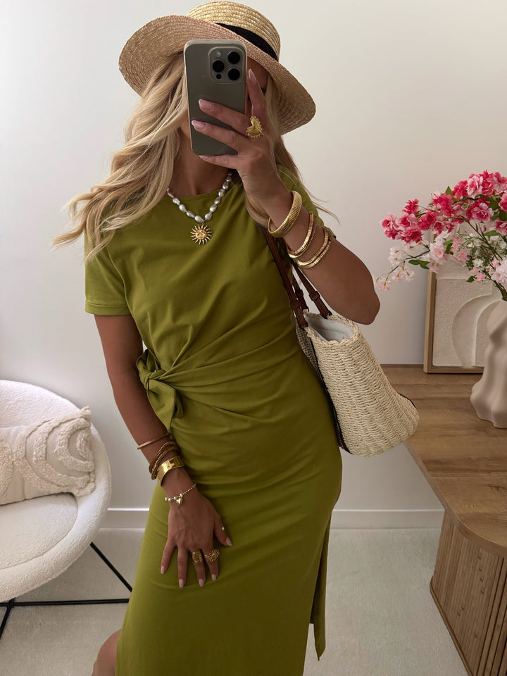 Robe longue à nouer HAVANE - vert olive