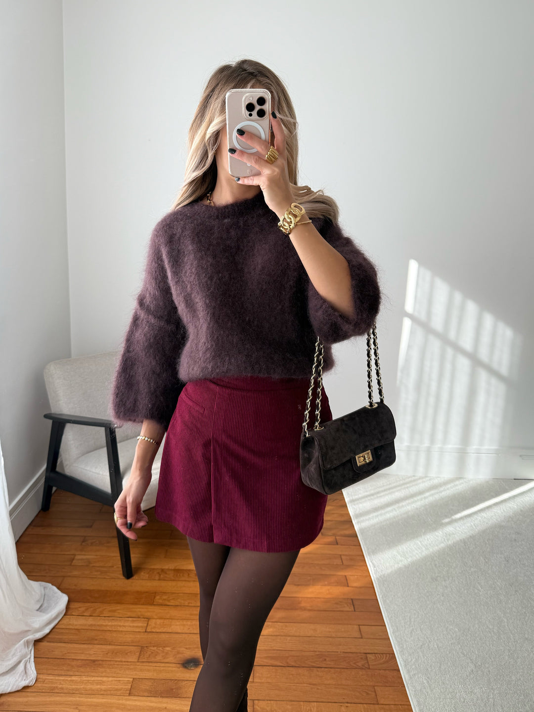 Jupe-short en velours côtelé SIERRA - bordeaux