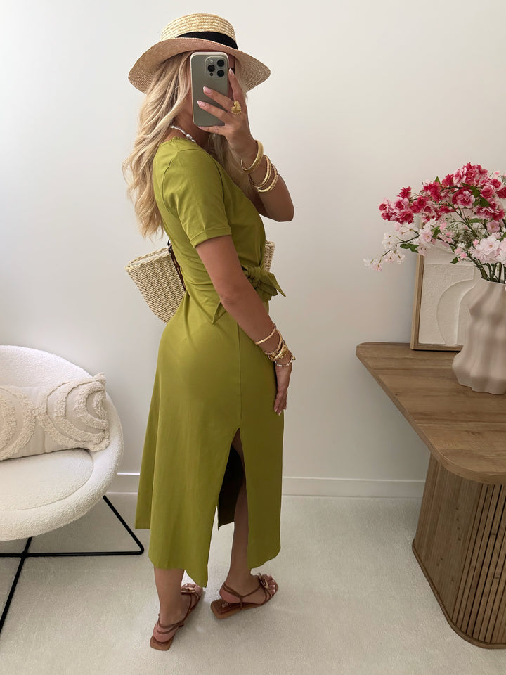 Robe longue à nouer HAVANE - vert olive