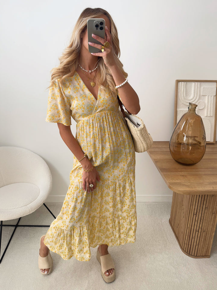 Robe longue à imprimé floral ISMENE - jaune pâle
