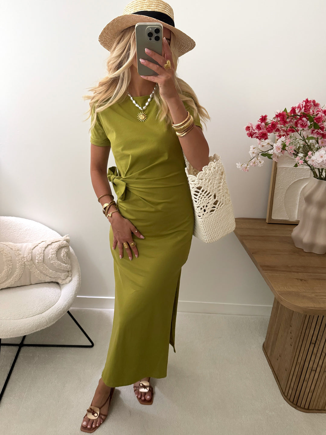 Robe longue à nouer HAVANE - vert olive